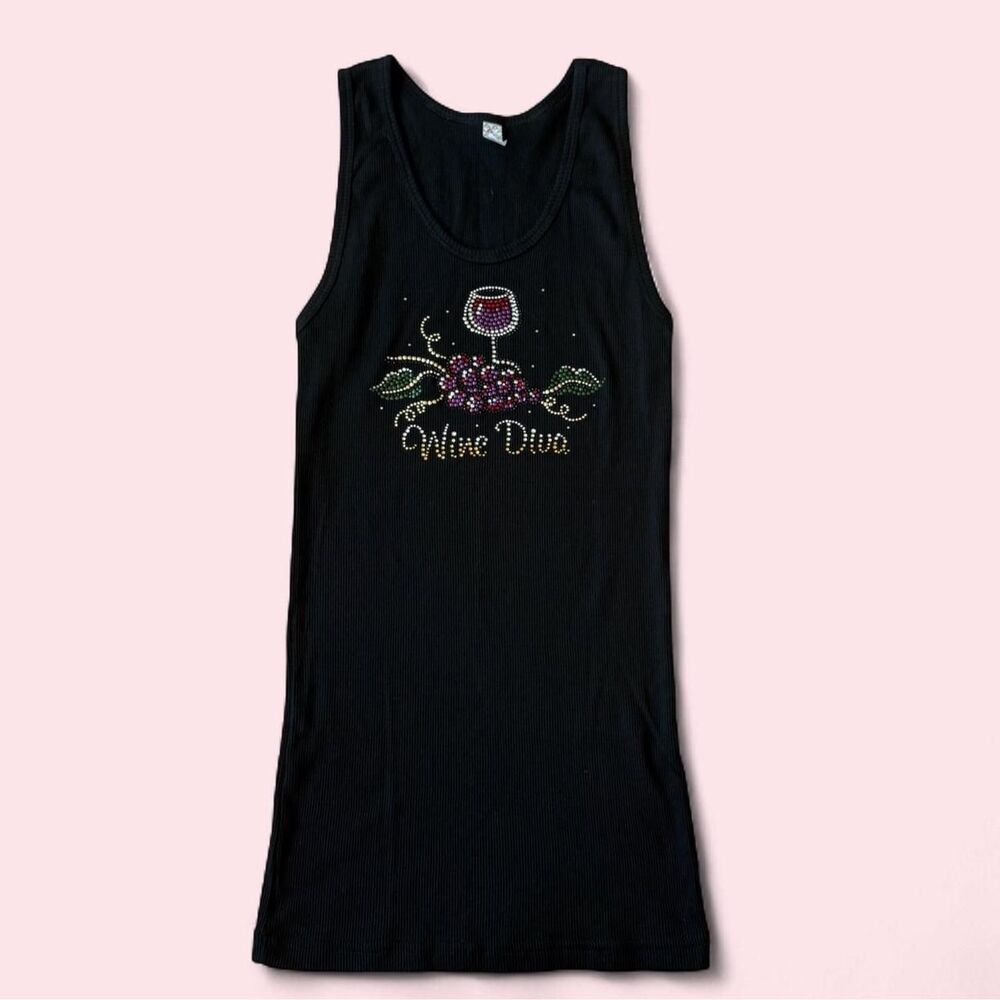 Y2K Wine Diva Rhinestone Ribbed Tank - Picture 2 of 8